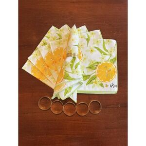 Vintage Cloth Napkin Set Of 6 Fruit Lemons Flowers Floral With Napkin Rings New